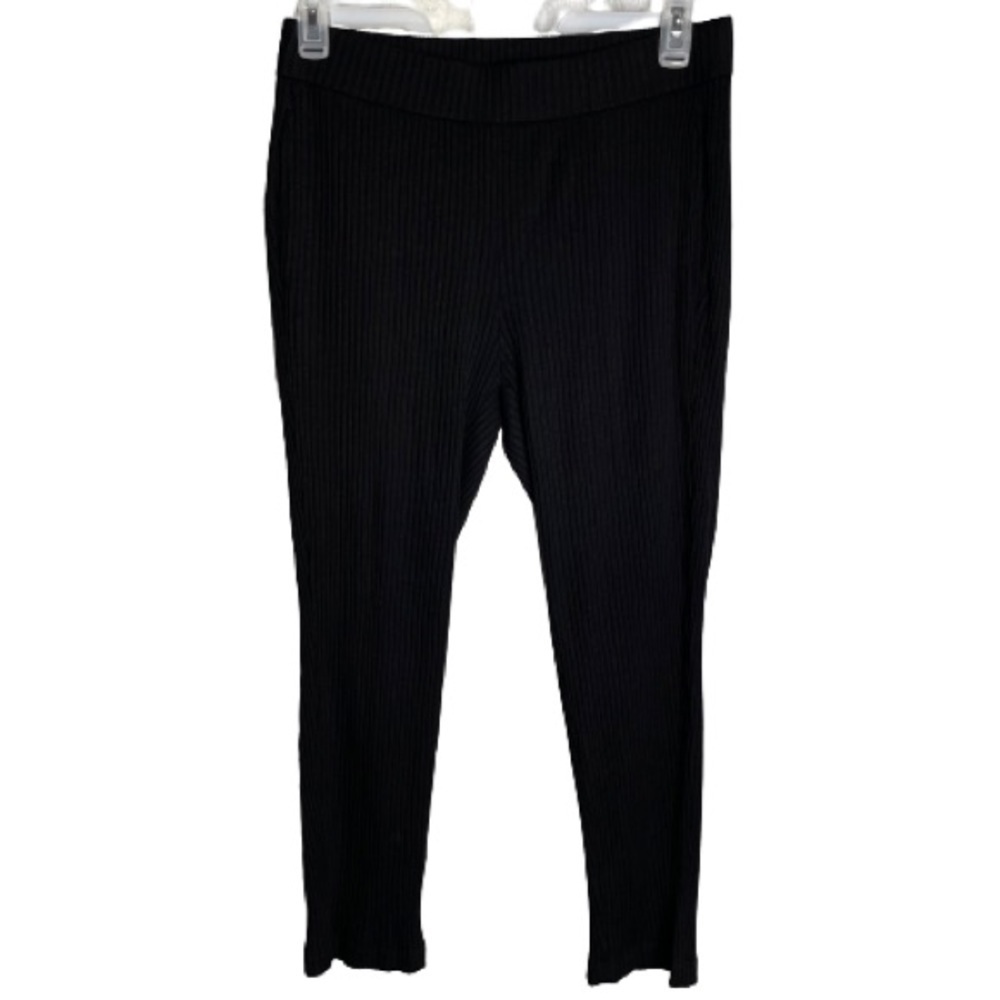 Eileen Fisher black ribbed knit pants size medium micro flare slim leg